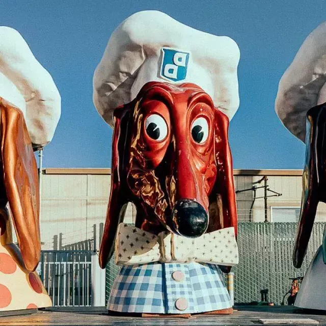 Three of the famous Doggie Diner heads on display.